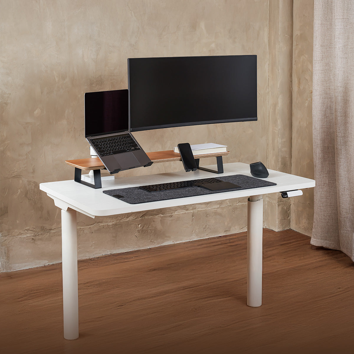 ULTRARM monitor arm and Moodular wooden monitor stand — modular, ergonomic, and designed for VISION ultrawide monitors. Enhances comfort, saves space, and elevates your workspace with precision craftsmanship.